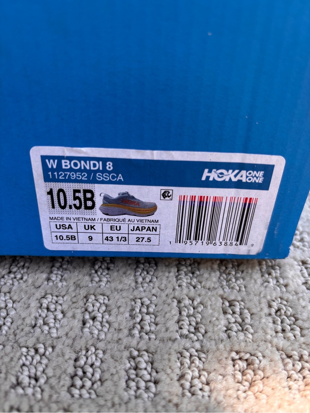 Hoka One One Bondi 8 Blue With Yellow Accents-Size Women’s 10.5B - Picture 3 of 7
